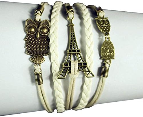Lowpricenice(TM) Women Girls Eiffel Tower Owl Friendship Leather Charm Weave Bracelet