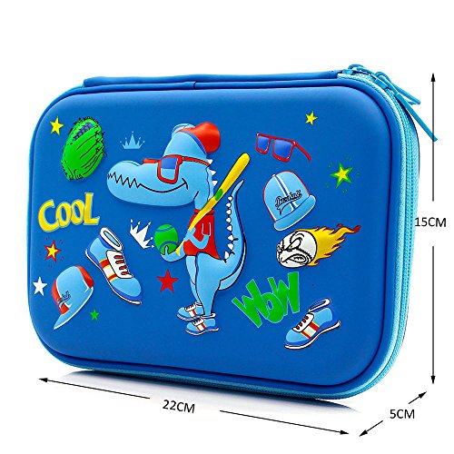 Cool Baseball Boys Dinosaur Pencil Case - Large Capacity Hardtop Pencil Box with Compartments - Colored Pencil Holder School Supply Organizer for Kids Girls Toddlers Children (Royal Blue)