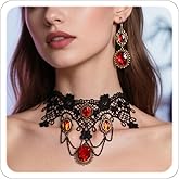 Sidlens Witch Accessories for Women Lace Choker Vintage Necklace Earring Set Halloween Goth Jewelry Gothic Vampire Necklaces Costume