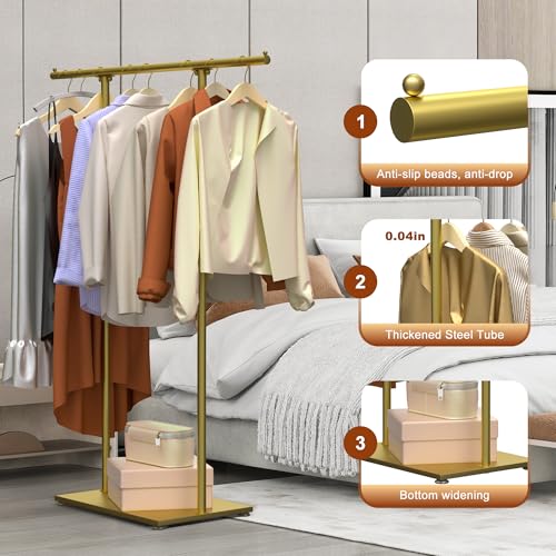 QJSZMEI Gold Boutique Stand, Clothes Display Rack, Double Pole Stable Metal Stand, Retail Clothing Stand, Freestanding Clothes Rack for Clothes(Gold)