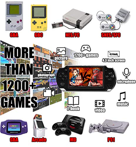 EDCsalute Handheld Game Console, Built-in 1200 Classic Games 4.3’’ HD Screen Retro Gaming System, Support TV Output… - Image 2