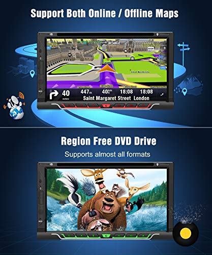 PUMPKIN Android 8.1 Car Stereo Double Din with DVD Player, GPS, WiFi, Support Fastboot, Backup Camera, Android Auto, AUX, USB SD, 7 inch Touch Screen