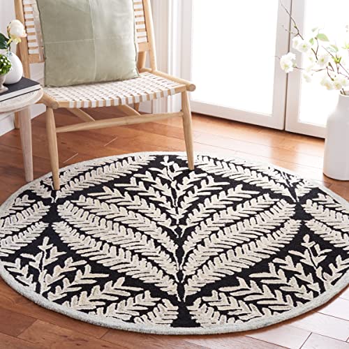 SAFAVIEH Capri Collection Area Rug - 5' Round, Black & Ivory, Handmade Wool, Id…