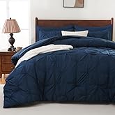 Sheet&Joy Queen Comforter Set, 7-Piece Bed in a Bag, Pintuck Bedding Sets for All Season, Includes Comforter, Flat Sheet, Fitted Sheet, Pillowcases and Pillowshams, Navy Blue