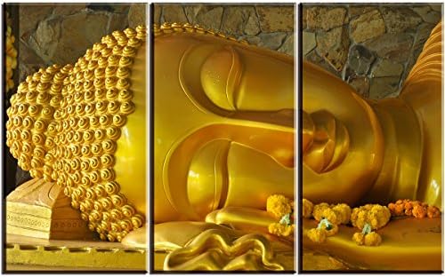 Artisweet Canvas Prints Picture Sensations Framed Waterproof 3-panel Gold Quan Yin Buddha Canvas Art