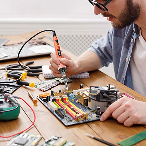 Lötkolben Set Digital, SRMTCH 80W Präzisions-Lötkolben mit LCD-Display, Professionelles Löt-Kit mit einstellbarer Temperatur 200-450 ℃, EIN / AUS-Schalter (Orange)