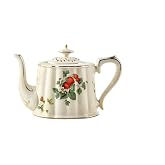 SHUILING Retro Coffee Mug Sets, Ceramic Espresso Cups with Saucers, Drinks Cocoa Latte Cup Porcelain Tea Pot Gift Sets for French Restaurant Bar, Floral Design (1X Strawberry pot)