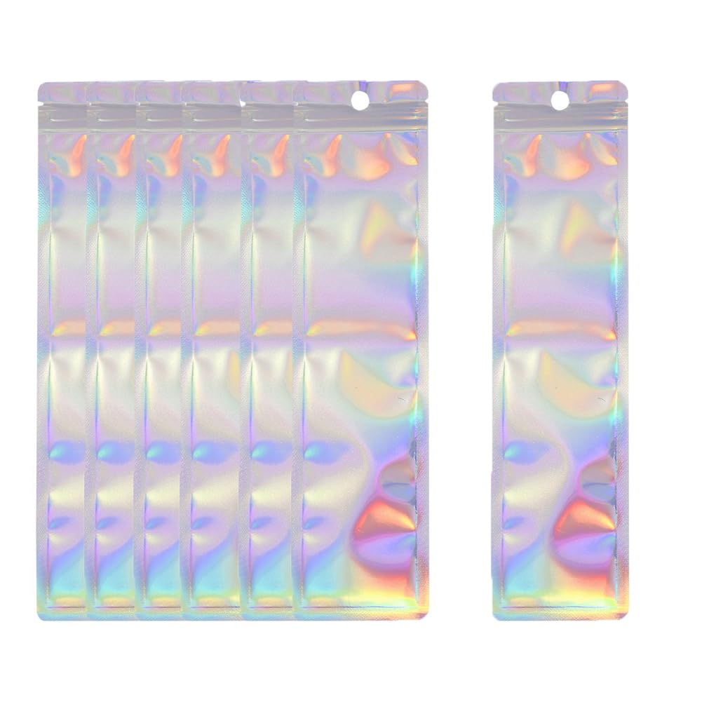 Photo 1 of 100 Pcs Resealable Foil Pouch Bag Pen Bags Holographic Zipper Storage Bags Pen Packaging Bags for Pen Jewelry Cosmetic Small Business Supplies 2.4 x 9 inch