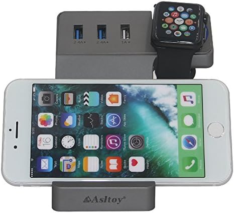 USB Charging Station,Asltoy 3 Port Charging Station with Apple Watch Stand Multiple USB Charger Desktop Charging Stand Organizer Charging Dock Cell Phone Docking Station (Gray V2)