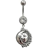 1 Pcs Sun Dangling Pendant Belly Ring, Crystal Surgical Stainless Steel 14 Gauge Navel Belly Ring, Dainty Piercing Jewelry for Her