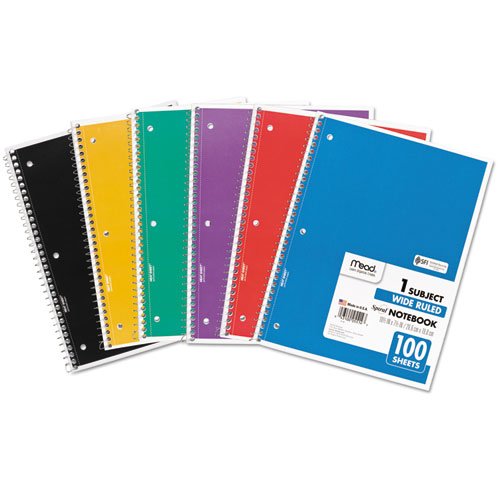 Mead notebook spiral bound, 100% pcw, 8-1/2x 11inch, 100 sheets, wide rule, White (043100055143)