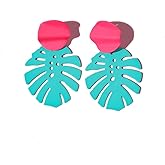 Palm Leaf Earrings for Women Boho Geometric Alloy Colourful Hollow Leaf Stud Earrings Statement Handmade Palm Leaves Dangle Earrings for Women Gifts Summer Beach Jewelry
