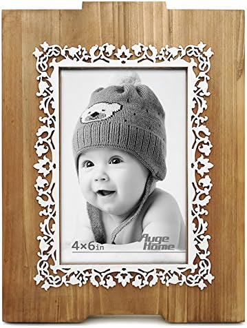 Wooden 4 x 6 inch Picture Frame, Flower Pattern Design, 100% Handmade with Easel, Burlywood