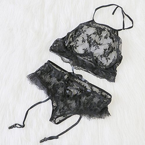 Women's Lingerie,Toponly Four Season Women Plus Size Vest Crop Bra Lingerie Uniform temptation Halter Top and Mini Pant Set (Fashion sexy black, Free Size) - Thumbnail 4