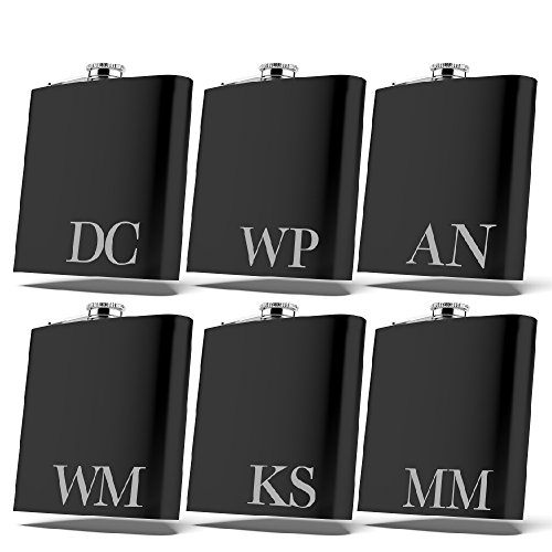 Set of 6, Set of 3, Single - Personalized Flask, Groomsmen Gift, Customized Groomsman Flasks, Wedding Favors, Matte Black, Design 2 (6) - Thumbnail 2