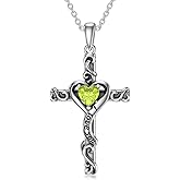 TOUPOP Valentines Day Gifts for Her Birthstone Cross Necklace for Women 925 Sterling Silver Heart Cross Pendant I Love You Jewelry Anniversary Birthday Gifts for Wife Girlfriend Mom