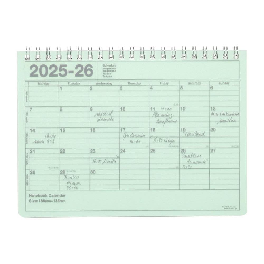 手帳 2025 スケジュール帳 2025年4月始まり 月間ブロック B6変型 ノートブックカレンダー・S ミント マークス 25SDR-NB2-MI の商品画像