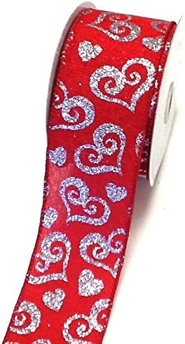 LUV Ribbon, Canvas Valentine Glitter Hearts, 2- Inch by 10 yards, Toffee