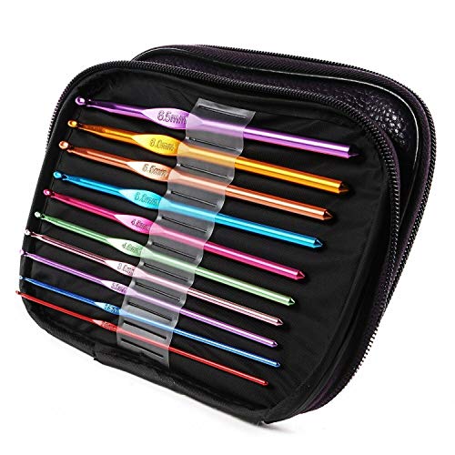 22 Pcs Mixed Aluminum Handle Crochet Hooks,Ergonomic Knit Knitting Needles Set with Case,Multi Color,Weave Craft Yarn