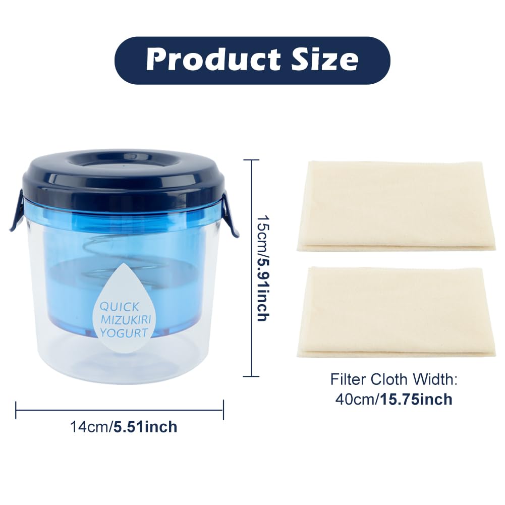 Greek Yogurt Strainer with Lid, Reusable Yogurt Filter with Ultra Fine Mesh Yogurt Strainer to Makes small batches of Thick Creamy Greek or Coconut Yogurt Cheese, Soy Milk(blue)