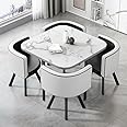 LITFAD Modern Dining Set - 5 Piece Square Table & 4 Black-White Upholstered Chairs - 35.4"L x 35.4"W x 29.5"H