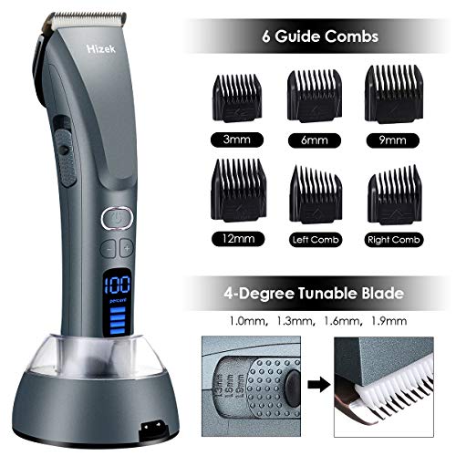 Hair Clippers for Men,Hizek Beard Trimmer Professional Haircut Kit,Cordless Hair Trimmer with 3 Adjustable Speeds,LED Display,USB Charging Stand and 6 Attachment Guide Combs,For Family Use
