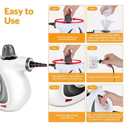 Handheld Pressurized Steam Cleaner, Portable Steamer for Cleaning, Steam Cleaner for Home Use, Steamer for Cleaning Car, Furniture, Floor, Upholstery, Grout and Tile, Deep Gray