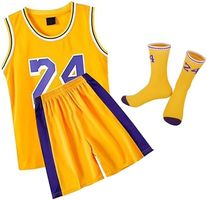 Photo 1 of #24 Boys Basketball Jerseys 3PCS Athletic Training Uniforms Tank Top Shorts Socks Sets Gift for Kids Girls Fans Teens Youth (Medium)