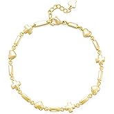 TIGRADE 14K Gold Plated Cross Love Heart Link Chain Bracelet Dainty Adjustable Bracelets for Women Friendship Size 6.5-7 Inch