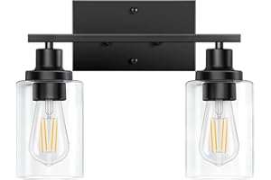 SANGFOR Black Bathroom Light Fixtures, Vanity Lights for Bathroom, Modern Bathroom Lights Over Mirror with Clear Glass Shade, Bathroom Vanity Light, 2-Light Bathroom Light Fixtures Over Mirror, Bathroom Light