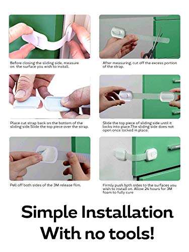 Eco-Baby Child Safety Cabinet Locks,Drawers, Oven, Toilet Seat, Fridge and More | Multi-Purpose Use | No Tools Required | Super Strong 3M Adhesive with Adjustable Strap and Latch System (12-Pack) - Thumbnail 7