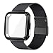 KADES for Fitbit Versa Bands, Stainless Steel Wristband with Protective Case for Fitbit Versa for Women Men (Black Band+ Black Case)