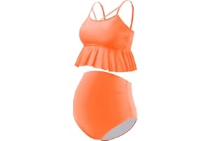 GINKANA Maternity Bikini Two Piece Swimsuits Ruffle High Waisted Maternity Bathing Suit Summer Pregnancy Swimwear
