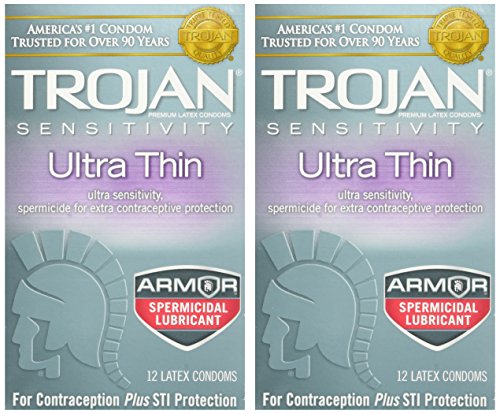 Photo 1 of Trojan Condom Sensitivity Ultra Thin Spermicidal 2 Packs of 12 pc