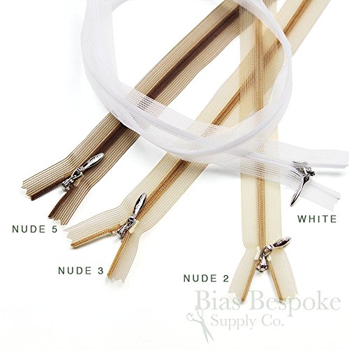 Set of 12 Transparent Invisible Zippers with Silver Pullers, Nude 2 Color, 24" Length