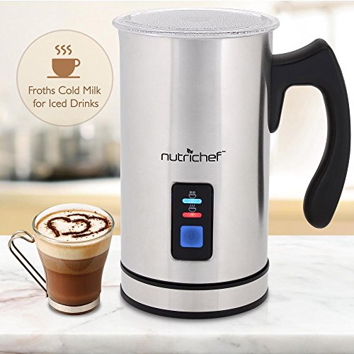 NutriChef Upgraded Dual Electric Milk Frother and Warmer - Sleek Compact Stainless Steel Steamer w/ Automatic Power Off Function and LED Light Indicator Perfect for Foamer and Creamy Latte - PKMFR14 - Thumbnail 4