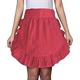Hyzrz Waist Ruffle Adjustable Apron Kitchen Cooking Restaurant Cotton Bistro Retro Half Aprons with Pockets For Girl Woman (Red)