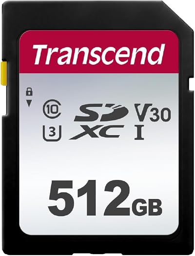 Transcend 512GB SDXC U3 V30 Memory Card 100MB/s for Digital Cameras