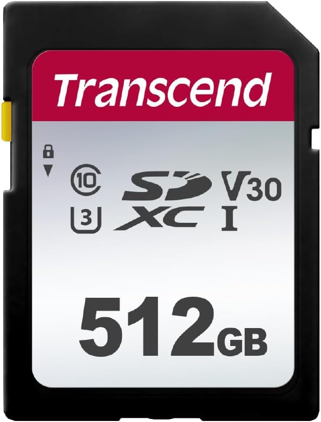 Transcend 512GB SDXC U3 V30 Memory Card 100MB/s for Digital Cameras