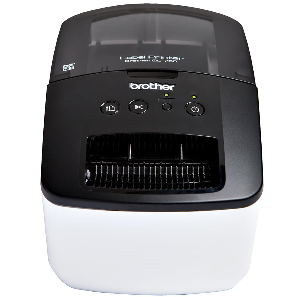Brother QL-700 Label Maker, USB 2.0, Address Label Printer, Desktop, Up to 62mm Wide Labels, UK Plug, Black Print Only