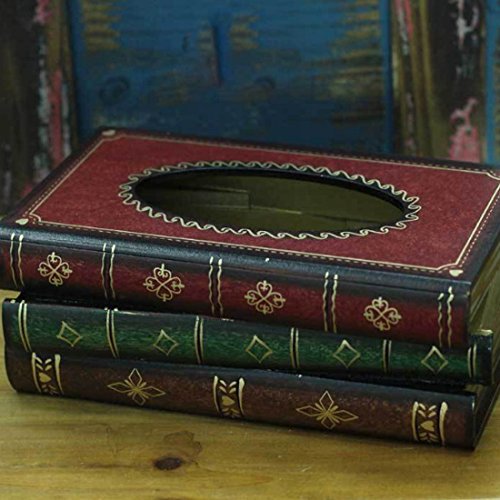 LYUS Tissue Holder Elegant Wooden Antique Book Design Tissue Paper Holder Dispenser Novelty Napkin Holder Toilet Bath Facial Tissue Box (Red)