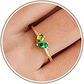 Gold Birthstone Rings for Women Non Tarnish Stackable Ring Dainty 14K Gold Plated Heart CZ Emerald Gemstone Ring Wedding Engagement Promise Ring for Her Birthday Personalized Jewelry Gifts for Mom