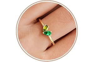 TOSGMY Gold Birthstone Rings for Women Non Tarnish Stackable Ring Dainty 14K Gold Plated Heart CZ Emerald Gemstone Ring Wedding Engagement Promise Ring Birthday Personalized Valentines Day Gifts for Her