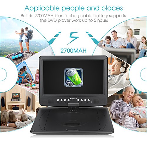 NAVISKAUTO-101-Inch-HD-Portable-DVDCD-Player-with-SD-Card-Slot-USB-Port-and-5-Hour-Built-In-Rechargeable-Battery-270-Swivel-Screen-3m-ACDC-Adapter-and-Car-Headrest-Mount-Case-Black