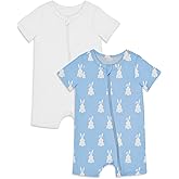 Jimonda Baby Rompers Cotton Baby Boys Baby Girls Short Sleeve Sleepers Pjs Two Way Zipper One-piece Neutral Sleep and Play