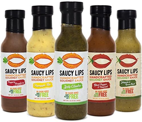 Paleo &amp; Vegan 12.75 oz Salad Dressings, Marinades, and Cooking Sauces by Saucy Lips Foods - Gluten Free, Low Sodium, No MSG, Low Carb, Soy Free, Dairy Free, Nut Free (5 Bottle Combo Pack) (5 bottles)