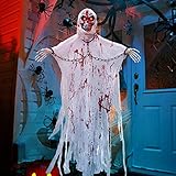 LUKAT Halloween Hanging Decorations, Halloween Skull Head with Glowing Eyes & Creepy Sounds & Biting Mouth Portable for Halloween Indoor/Outdoor Carrying, Hanging and Decorations (Hanging Ghost)