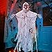 LUKAT Halloween Hanging Decorations, Halloween Skull Head with Glowing Eyes & Creepy Sounds & Biting Mouth Portable for Halloween Indoor/Outdoor Carrying, Hanging and Decorations (Hanging Ghost)