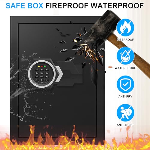 3.4 Cuft Large Home Safes Water and Fireproof, Digital Security Safe Fireproof Waterproof with Combination Lock and Smart Alarm System, Anti-Theft Fire Proof Safe Box for Home Document Valuables