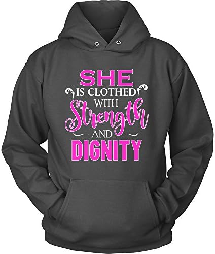 She is clothed with strength and dignity Unisex Hoodie (Medium, Charcal)